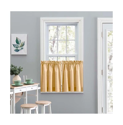 Ellis Curtain Lisa Solid Color Poly Cotton Duck Fabric Tailored Tier 56" x 24" Butter