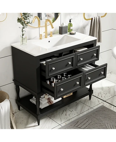 Lovmor 36inch Bathroom Vanity Cabinet with Sink Combo Set Undermount Ceramic Sink Free Standing Vanity Set