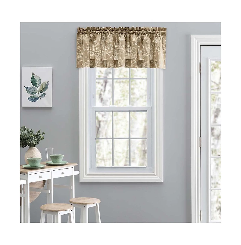 Ellis Curtain Lexington Leaf Pattern on Colored Ground Tailored Valance 58"x15" Tan