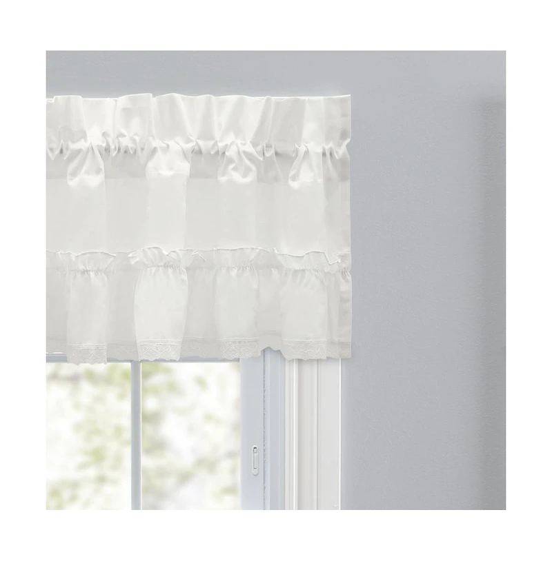 Ellis Curtain Madelyn Ruffled Victorian 1.5" Rod Pocket Valances for Windows 60" x 16" Natural