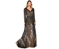 Lara Women's Long Sleeve V-Neck Ombre Lace Gown