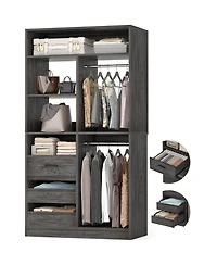 36'' Freestanding Walk-in Closet Organizer System with 3 Drawers, Heavy Duty 2 Hanging Rods & Shelves