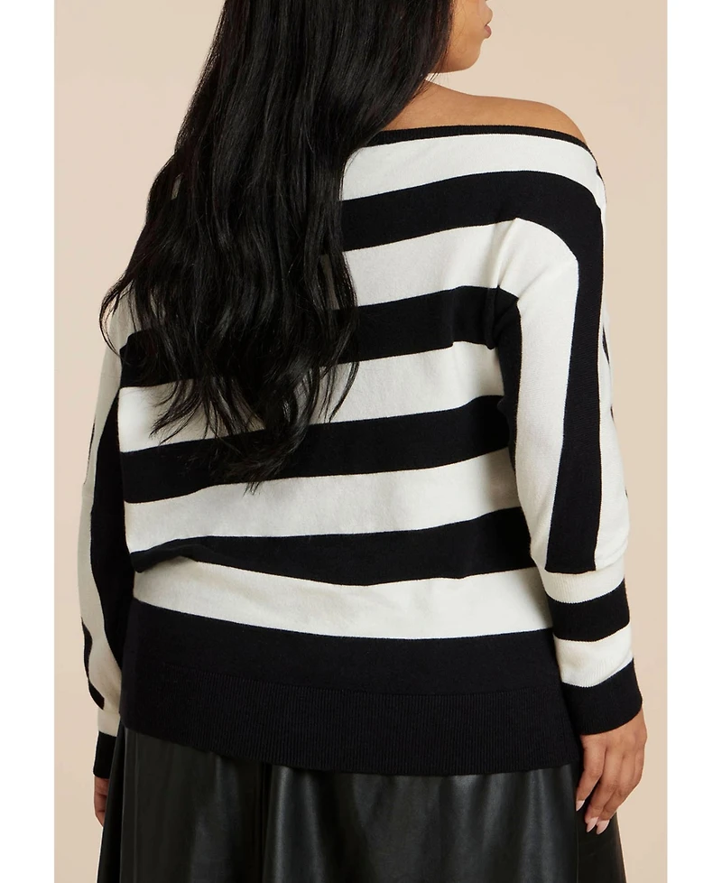 Eloquii Women's Asym Striped Sweater