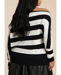 Eloquii Women's Asym Striped Sweater