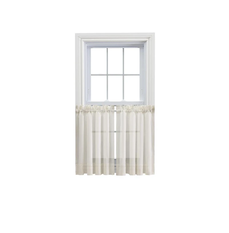 Ellis Curtain Cotton Voile 1.5" Rod Pocket Tailored Tier Pair for Windows 80" x 36" Natural