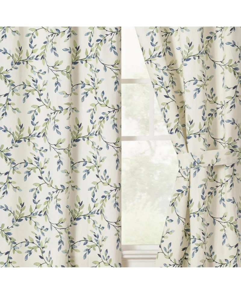 Ellis Vintage Stylish Medium Scale Printed Vine Pattern 1.5" Rod Pocket Tailored Pair with Ties 56"x63" Azure
