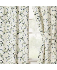 Ellis Vintage Stylish Medium Scale Printed Vine Pattern 1.5" Rod Pocket Tailored Pair with Ties 56"x63" Azure