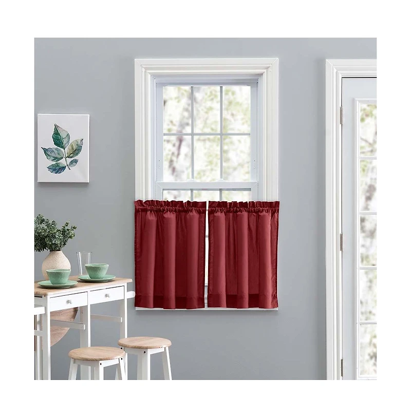 Ellis Stacey 1.5" Rod Pocket High Quality Fabric Solid Color Window Tailored Tier Pair 56"x24" Merlot