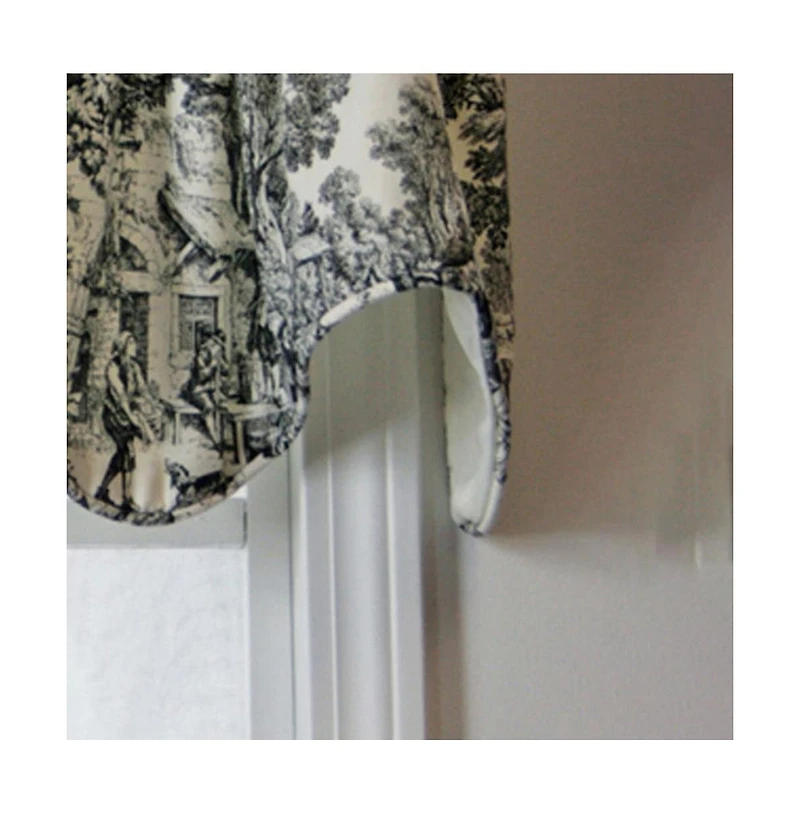 Ellis Curtain Victoria Park Toile High Quality Room Darkening Solid Color Lined Scallop Window Valance - 70 x 15, Black