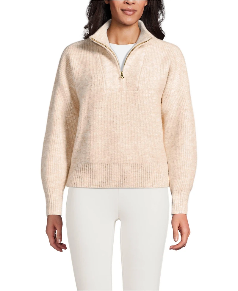 Lands' End Women's Fuzzy Wedged Quarter Zip Sweater