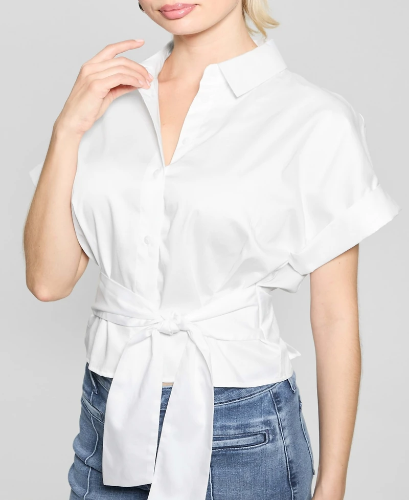 Guess Women's Julie Solid Tie-Front Button-Down Top