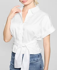 Guess Women's Julie Solid Tie-Front Button-Down Top