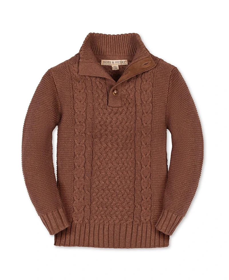 Hope & Henry Boys Organic Mock Neck Cable Sweater