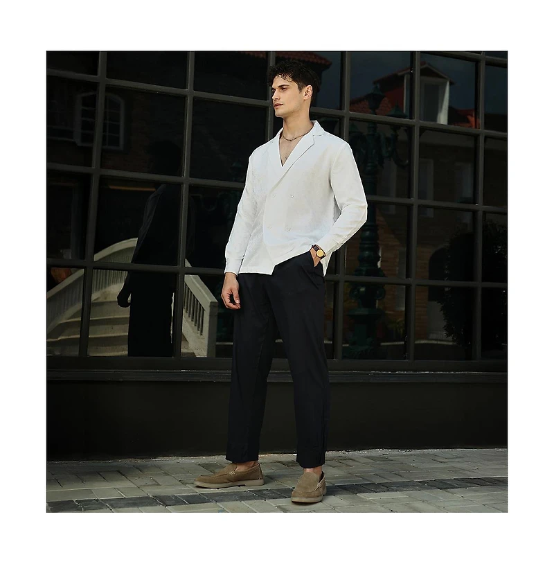 Campus Sutra Men's Daisy White Double-Breasted Moziac Shirt