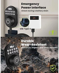 Keyless-Entry No-App Deadbolt Smart Lock with Fingerprint, Keypad, 2 Keys, Auto-Lock, IP56 Waterproof, Black