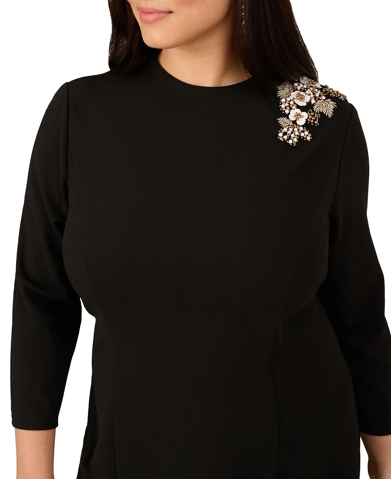 Adrianna Papell Plus Size 3D Floral Detail Midi Dress