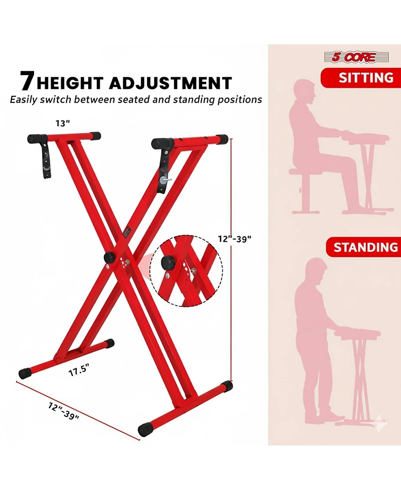 5 Core Keyboard Stand Dual X Shape Adjustable Foldable Portable Key Board Dj Controller Stands