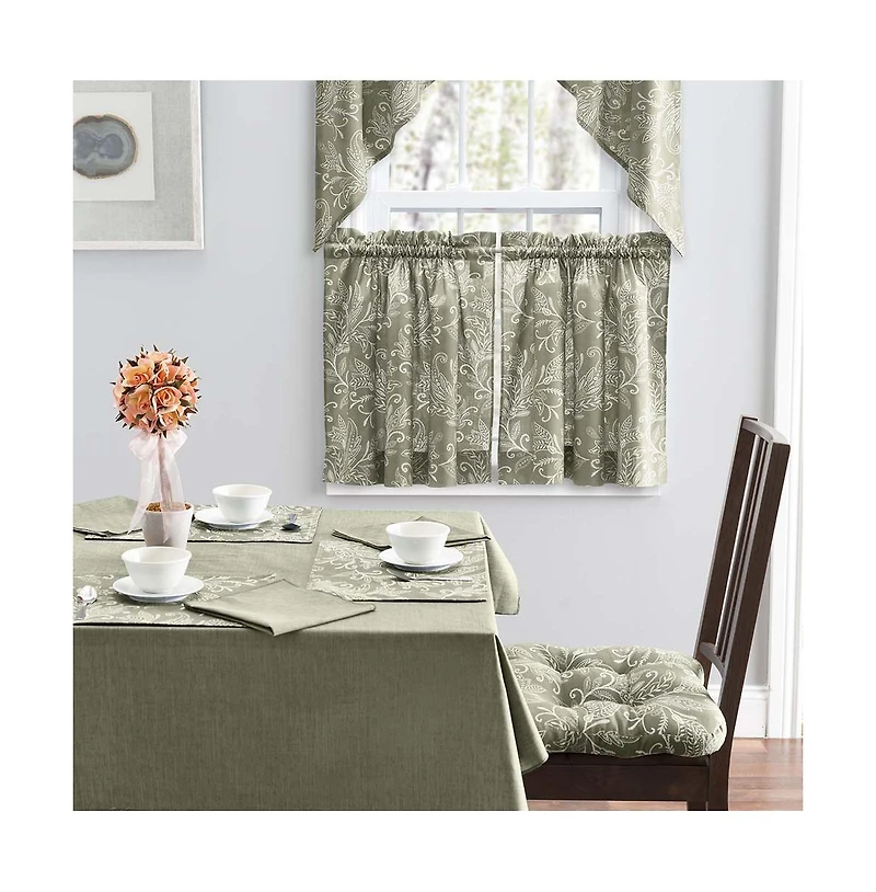 Ellis Curtain Lexington Leaf Pattern on Colored Ground Curtain Tiers 56"x24" Sage