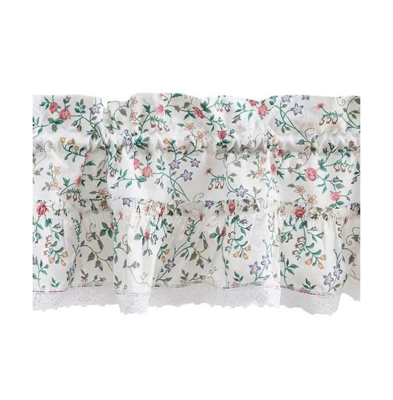 Ellis Country Floral Small Scale 1.5" Rod Pocket Floral Pattern with Ruffle Lace Edge Tier