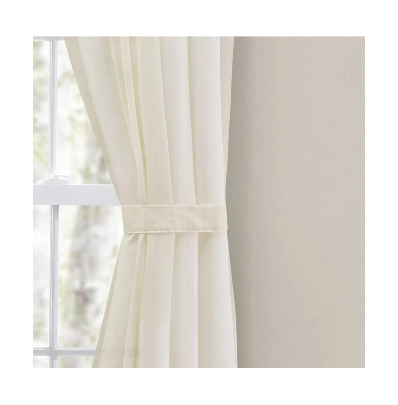 Ellis Curtain Cotton Voile 1.5" Rod Packet Tailored Curtain Panel Pair for Windows 80" x 54" Natural