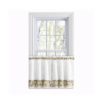 Ellis Curtain Cherries Ruffled 1.5" Rod Pocket Window Curtain Tiers 58"x24" Natural