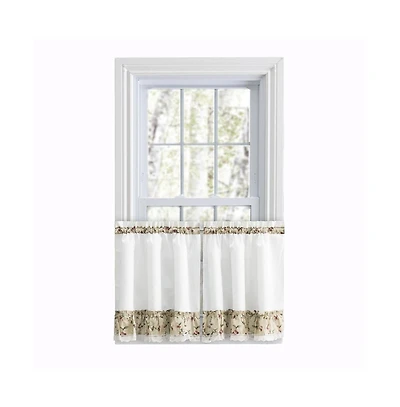 Ellis Curtain Cherries Ruffled 1.5" Rod Pocket Window Curtain Tiers 58"x36" Natural