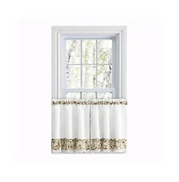 Ellis Curtain Cherries Ruffled 1.5" Rod Pocket Window Curtain Tiers 58"x36" Natural