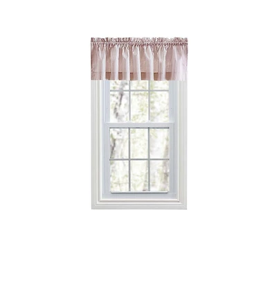 Ellis Curtain Plaza Classic Ticking Stripe Printed on Natural Ground 1.5" Rod Pocket Tailored Valance 58" x 15" Brick