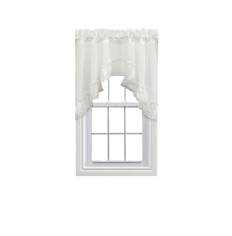 Ellis Curtain Madelyn Ruflled Victorian 1.5" Rod Pocket Swag for Windows Lace Edge 82" x 38" Natural