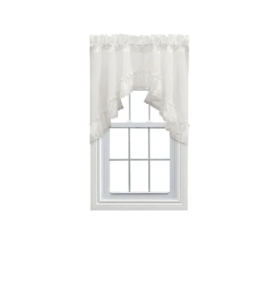 Ellis Curtain Madelyn Ruflled Victorian 1.5" Rod Pocket Swag for Windows Lace Edge 82" x 38" Natural