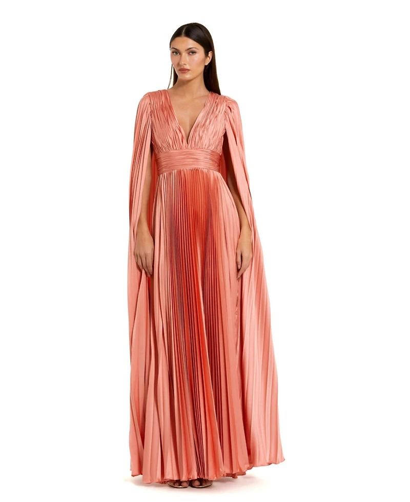 Mac Duggal Women's Pleated Charmeuse V-Neck Gown With Cape