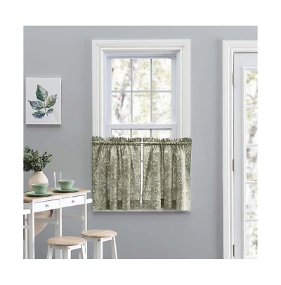 Ellis Curtain Lexington Leaf Pattern on Colored Ground Curtain Tiers 56"x36" Sage