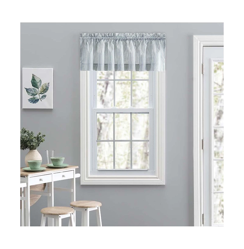 Ellis Curtain Plaza Classic Ticking Stripe Printed on Natural Ground 1.5" Rod Pocket Tailored Valance 58" x 15