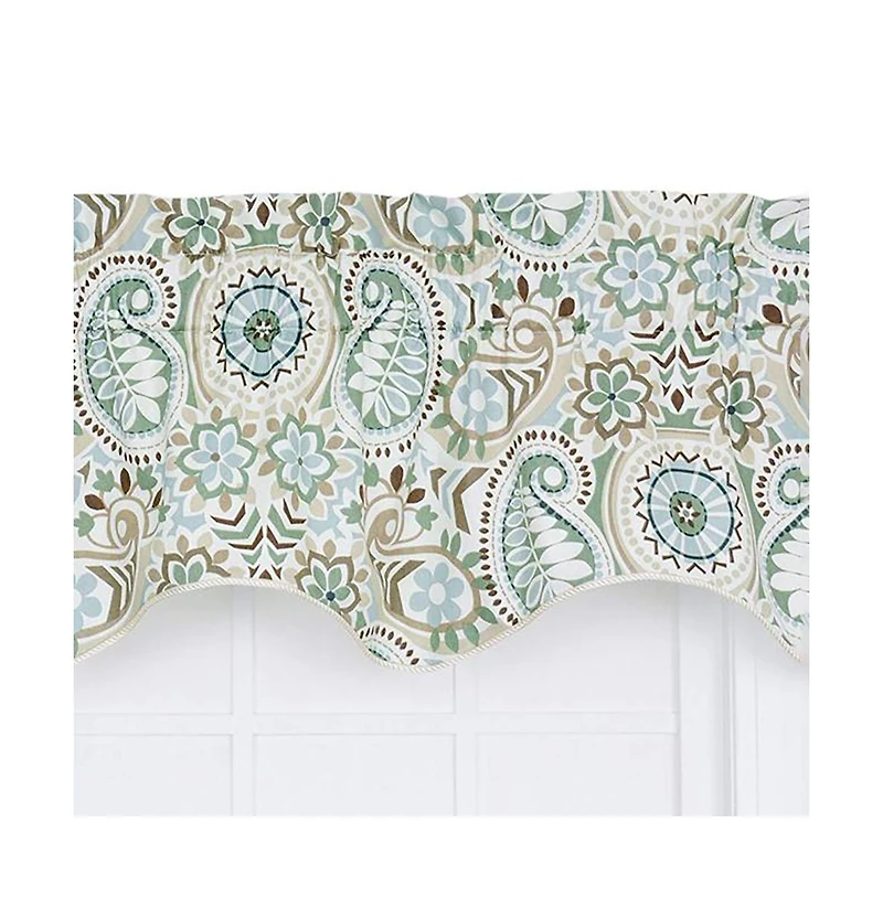 Ellis Curtain Paisley Prism Duchess 3" Rod Pocket Filler Valances for Windows 50" x 15" Latte