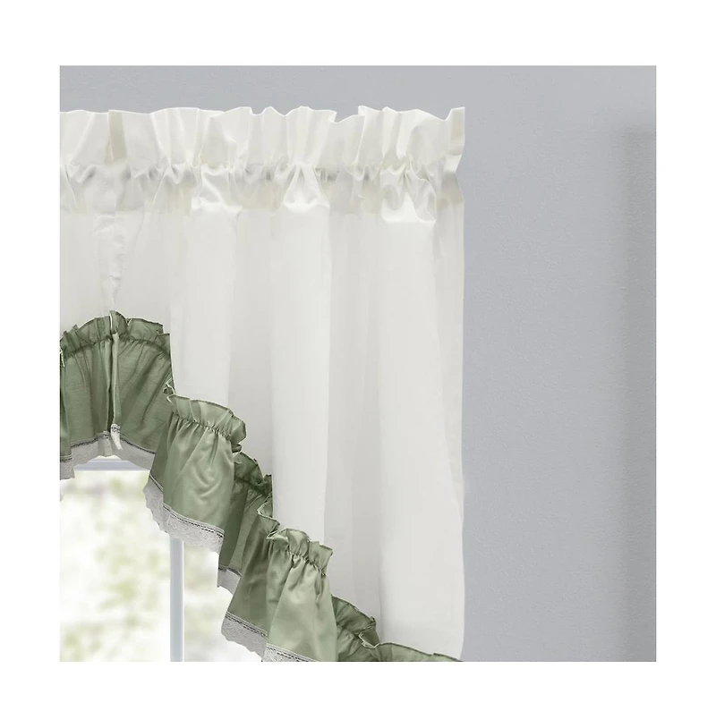 Ellis Curtain Madelyn Ruflled Victorian 1.5" Rod Pocket Swag for Windows Lace Edge 82" x 38