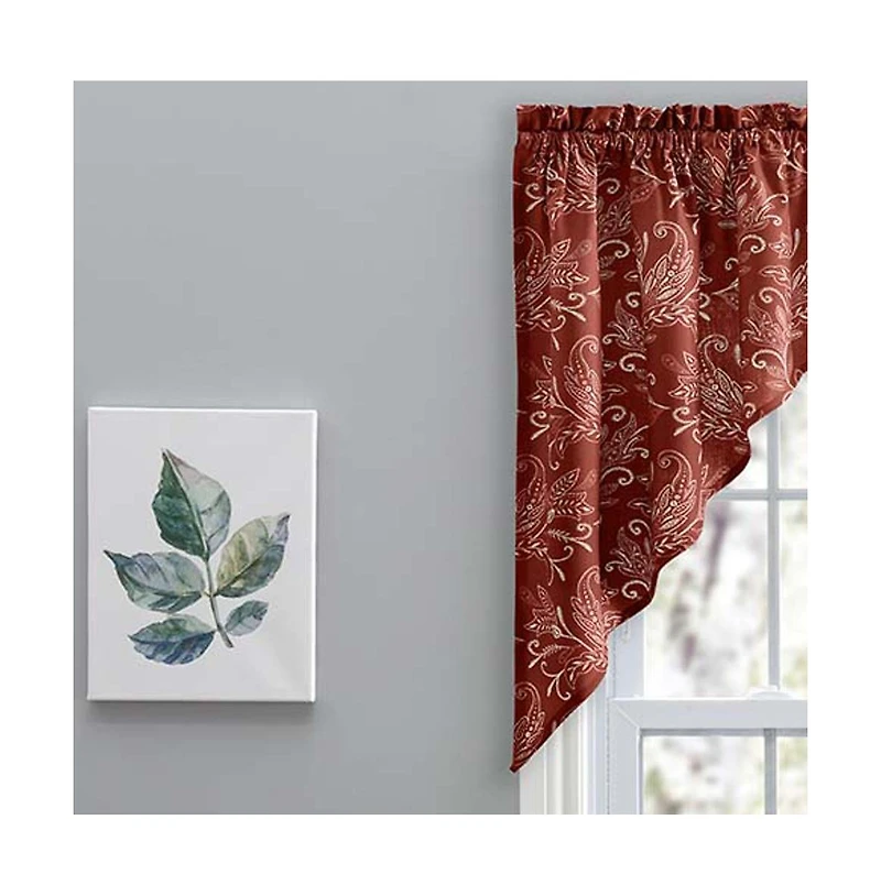 Ellis Curtain Lexington Leaf Pattern on Colored Ground Tailored Swags 56"x36" Brick