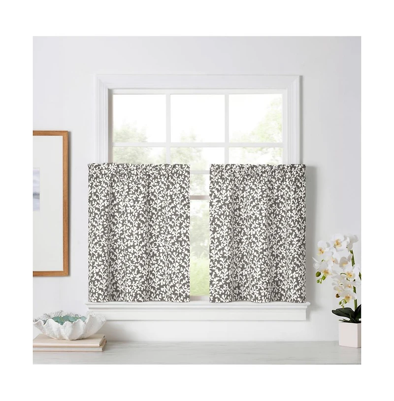 Ellis Curtain Sea Tumble Window Treatment 1.5" Rod Pocket 100% Cotton Curtain Tiers 50" x 24" Grey