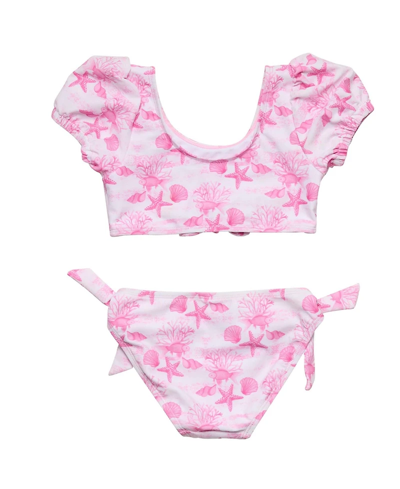 Snapper Rock Little Girls Pink Lagoon Puff Sleeve Bikini