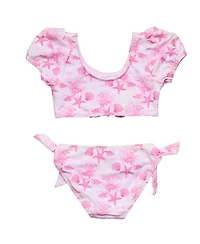Snapper Rock Little Girls Pink Lagoon Puff Sleeve Bikini