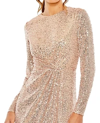 Mac Duggal Women's Sequined Long Sleeve Side Knot Gown
