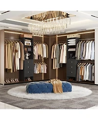 Aheaplus 5-8FT Adjustable Closet Organizer System with 3 Drawers & Hanging Rods, Clothes Rack for Organization