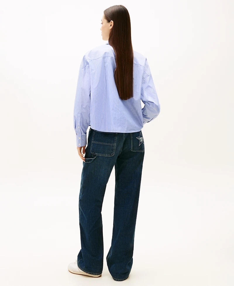 Tommy Jeans Women's Cropped Oversized Party Collared Shirt