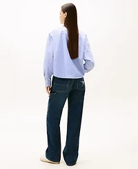 Tommy Jeans Women's Cropped Oversized Party Collared Shirt