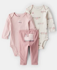 Carter's Baby Girls 3-Piece Train Print Bodysuit, Long-Sleeve Bodysuit and Pants Set