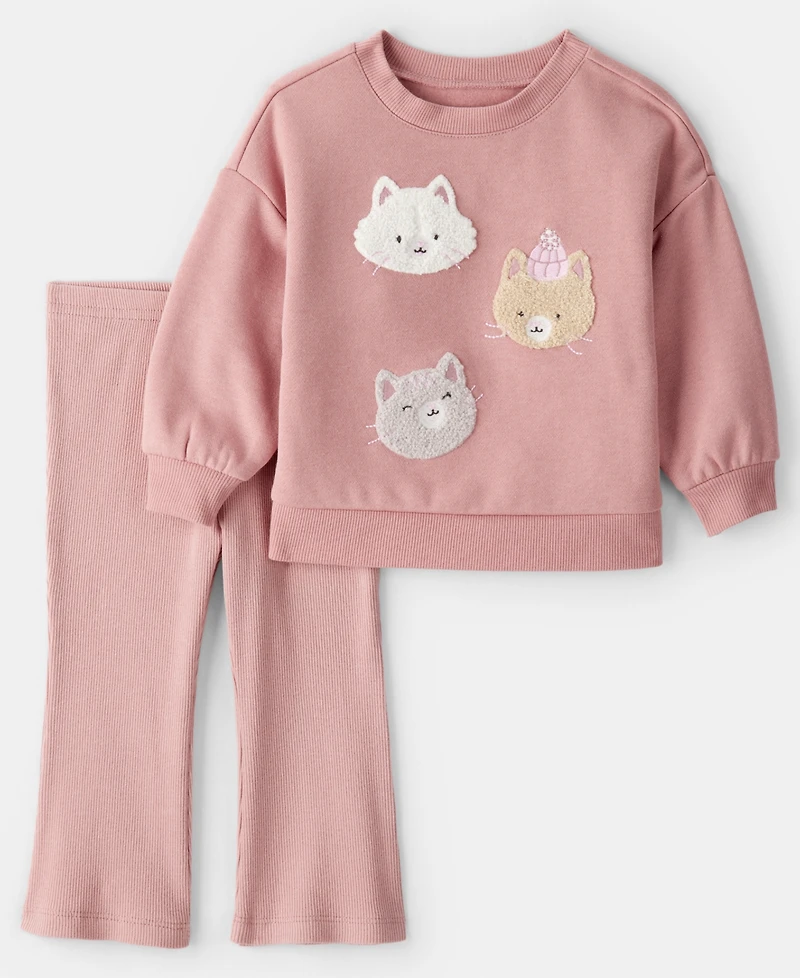 Carter's Baby Girls 2-Piece Day Dream Cat Sweatshirt and Pants Set