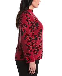 Rafaella Women's Plus Floral Print Mock Neck Long Sleeve Sweater