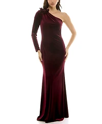 Taylor Women's One Shoulder Floral Detail Velvet Dress