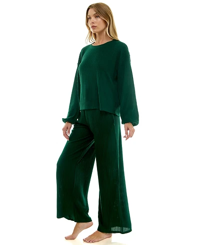Roudelain Women's 2-Piece Long-Sleeve Sweatshirt and Wide-Leg Pants Set