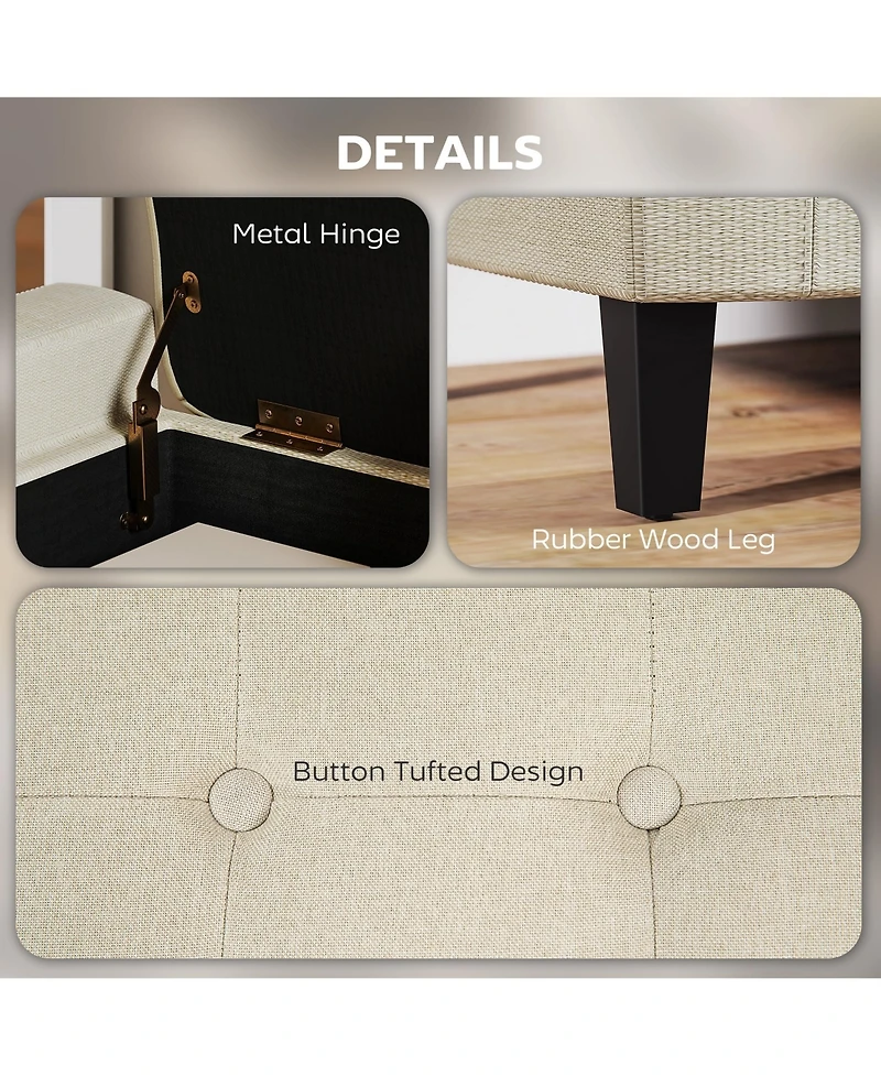 Homcom Recgular Tufted Linen Storage Ottoman Bench with Flipping Top