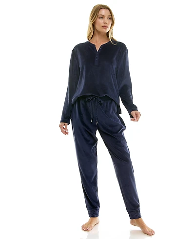 Roudelain Women's 2-Piece Long-Sleeve Henley Neck Top and Joggers Set